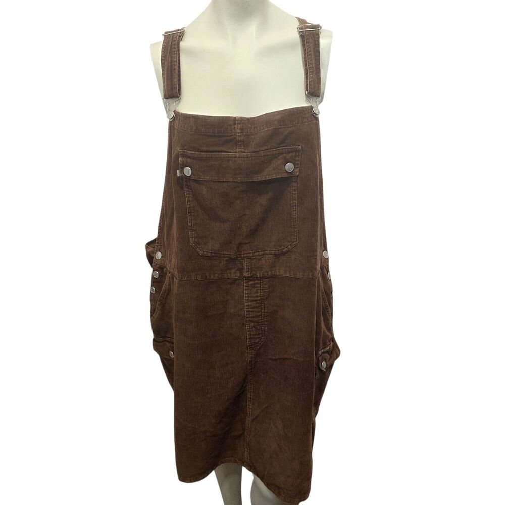 Vintage Quizz New York Brown Corduroy Overall Jumper Dress Size 22 Y2K